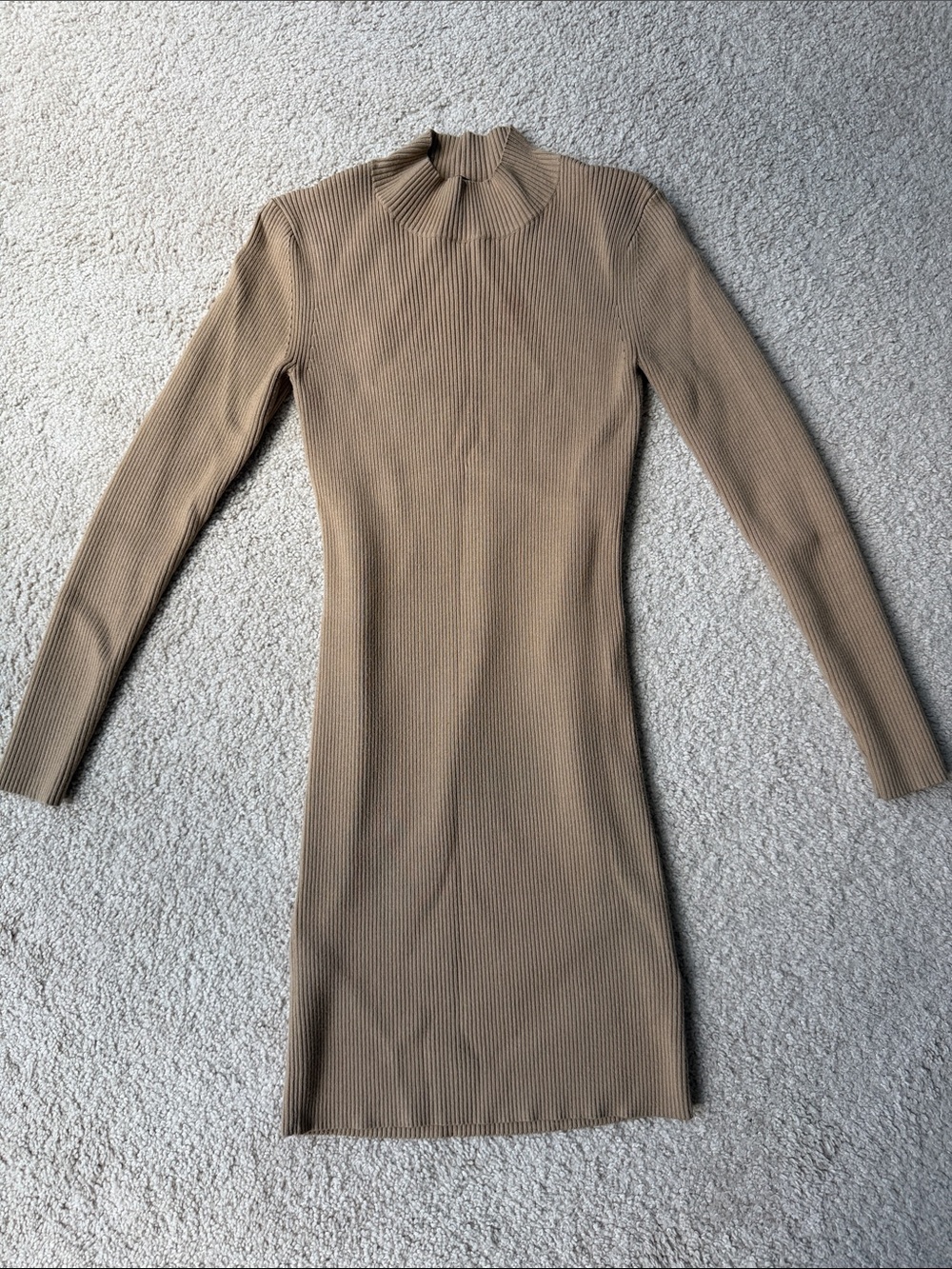 Kith Ribbed Mock Neck Long Sleeve Dress in Tan